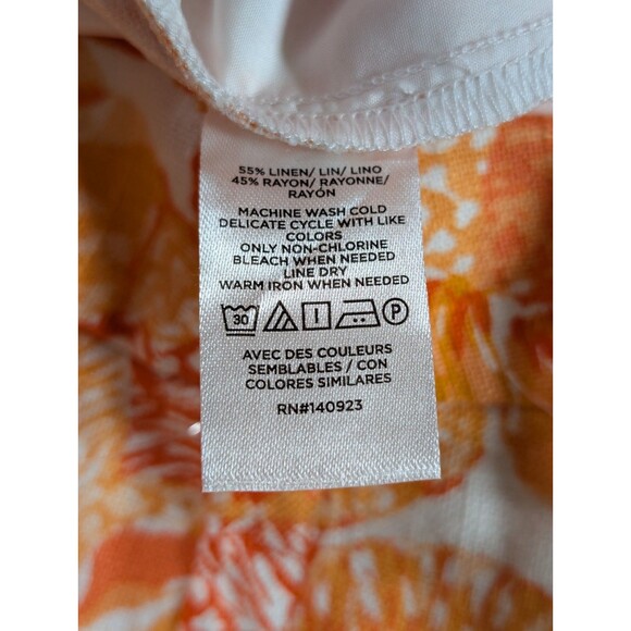 LOFT Peyton Shorts 8 Orange White Seashell Linen Blend Pleated Summer - Picture 7 of 10
